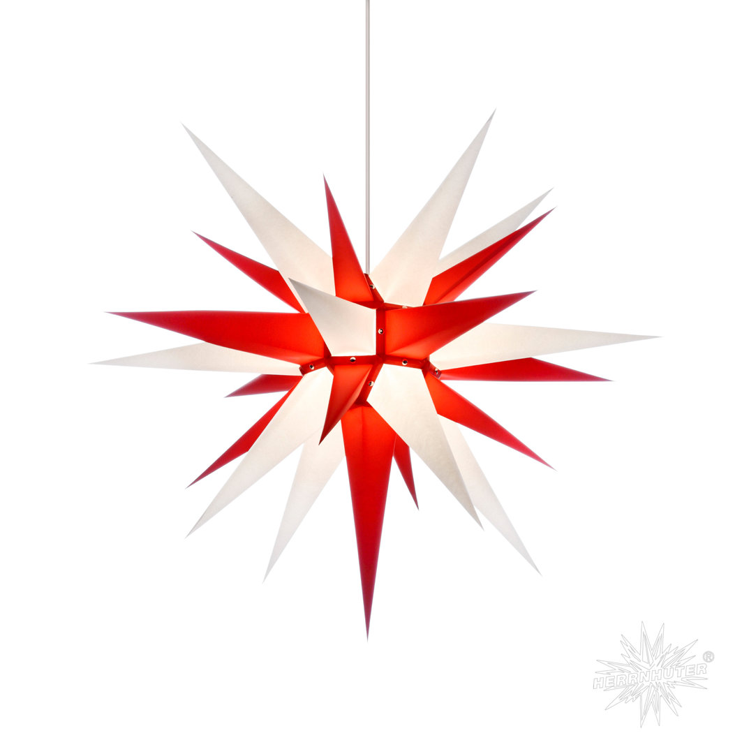 Herrnhuter Stern Innen, I7, 70cm, Weiß-Rot, Adventsstern, Weihnachtsstern