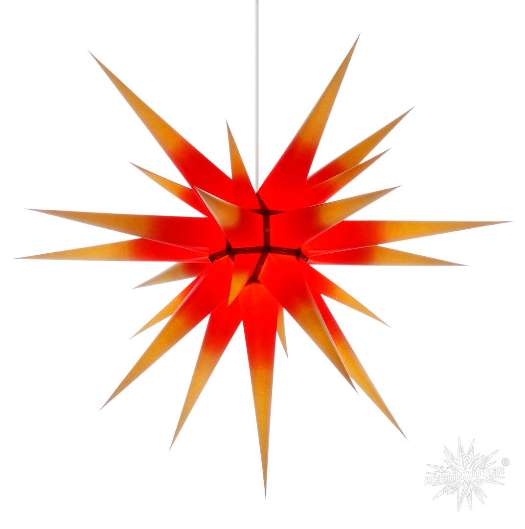 Herrnhuter Stern Innen, I8, 80cm, Gelb mit Rotem Kern, Adventsstern, Weihnachtsstern