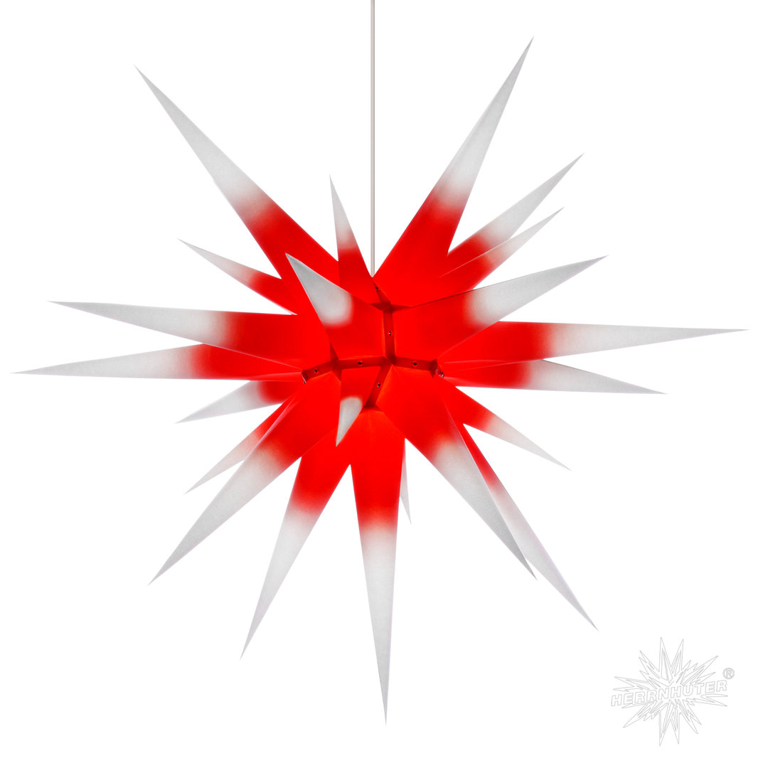 Herrnhuter Stern Innen, I8, 80cm, Weiß mit Rotem Kern, Adventsstern, Weihnachtsstern